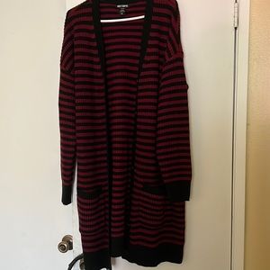 Black And Red Stripe Girls Cardigan